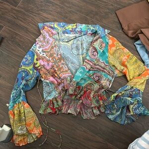 Long sleeve tie front top